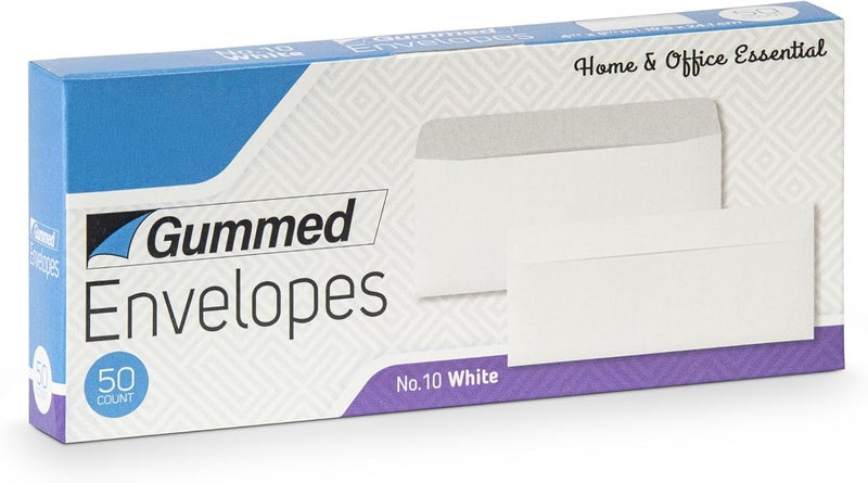 50 Pack #10 White Envelope Gummed Seal, No Window Mailing Envelopes 4-1/8 x 9-1/2, for Businesses Checks And Invoices (50 Pack)